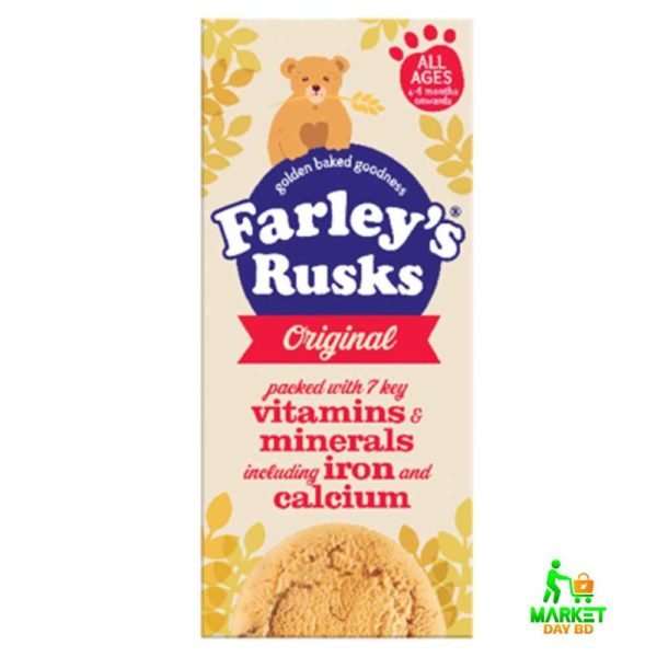 Farley’s Rusks Original Baby Food Biscuits 150g pack, suitable for babies 6+ months, perfect for teething and snacking.