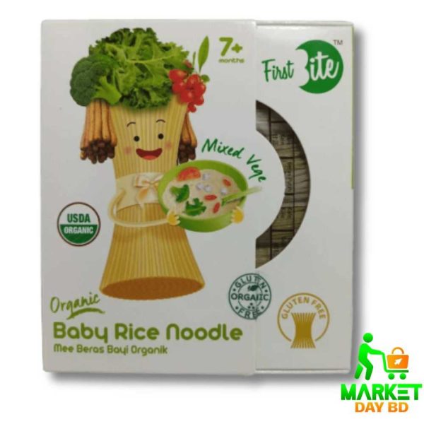 First Bite Organic Baby Rice Noodle Mixed Vegetables 180gm for babies 7+ months, Malaysian origin, available at Market Day BD.