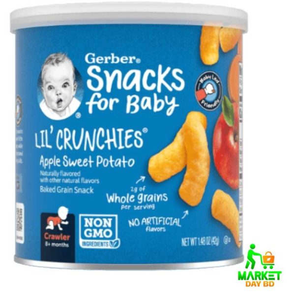 Gerber Lil' Crunchies Apple Sweet Potato – 42g (8+ Months) | Healthy Baby Snacks from USA, available at Market Day BD.