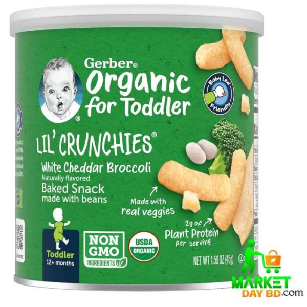 Gerber Lil' Crunchies White Cheddar Broccoli – 45g, healthy baby snacks for 12+ months in Bangladesh.