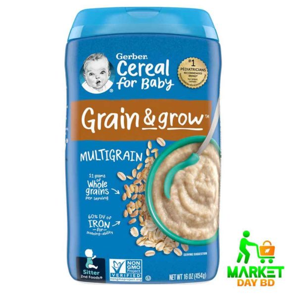 Gerber Multigrain Baby Cereal 454gm (6+ Months) made in USA, nutritious iron-fortified baby cereal for healthy growth, available at Market Day BD.