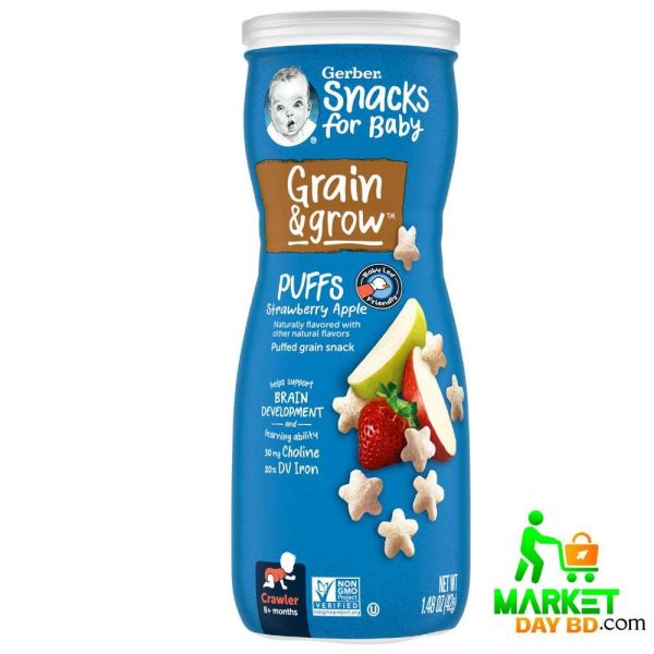 Gerber Puffs Strawberry Apple 42g – Nutritious Baby Cereal Snacks for 8+ Months (USA), available at Market Day BD.