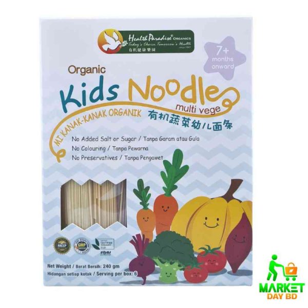 Health Paradise Organic Kids Noodles Multivegetables – 240g, nutritious multivegetable noodles for babies and toddlers aged 7 months and above.