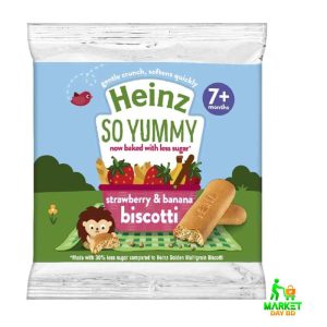 Heinz Strawberry & Banana Biscotti 62g pack, healthy toddler snack for teething, easy to chew and enjoy.