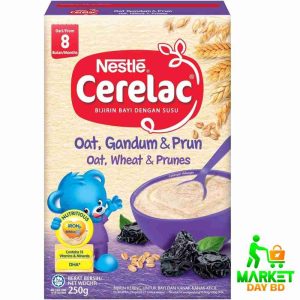 Nestlé Baby Cerelac Oat Wheat & Prunes – 250gm, nutritious baby cereal for 8+ months, enriched with vitamins and minerals for Bangladeshi families.