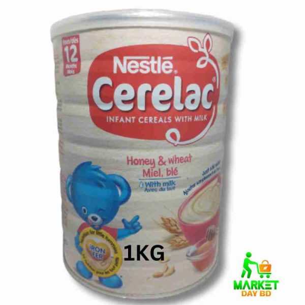 Nestlé Cerelac Honey & Wheat with Milk – 1kg, nutritious cereal for toddlers aged 12 months and above, with honey and wheat goodness.