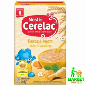 Nestlé Cerelac Rice & Chicken 250gm, nutritious baby cereal for 8+ months, enriched with vitamins, protein, and minerals, available in Bangladesh