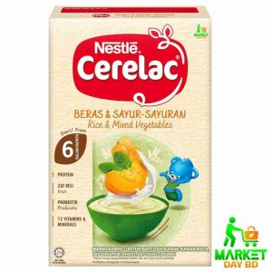 Nestlé Cerelac Rice & Mixed Vegetables 250gm, nutritious baby cereal for 6+ months, enriched with vitamins, minerals, and fiber, available in Bangladesh