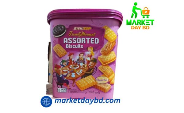 Biskitop Family Moment Pink Assorted Biscuits 600gm – A premium selection of biscuits in a stylish pink pack, ideal for tea-time and gifting in Bangladesh.