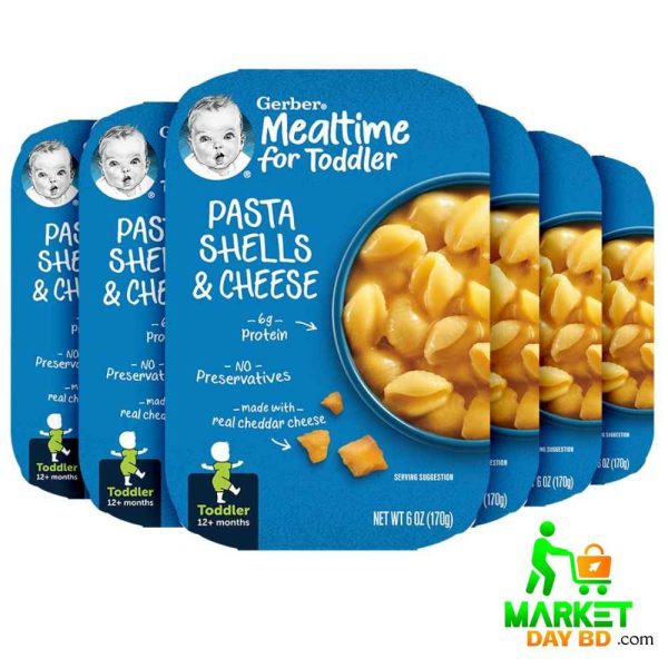 Gerber Mealtime for Toddlers Pasta Shells & Cheese 170gm, a nutritious ready-to-eat meal for toddlers 12+ months, now at Market Day BD.