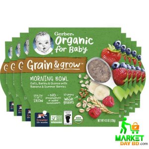 Gerber Organic Grain & Grow Morning Bowl, 128g, with Oats, Barley, Red Quinoa, Banana & Summer Berries, suitable for babies 10+ months, USA product.