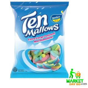 Ten Mallows Extra Large Twisted Marshmallow 130gm – Soft, chewy marshmallows in twisted shapes, made in Malaysia.