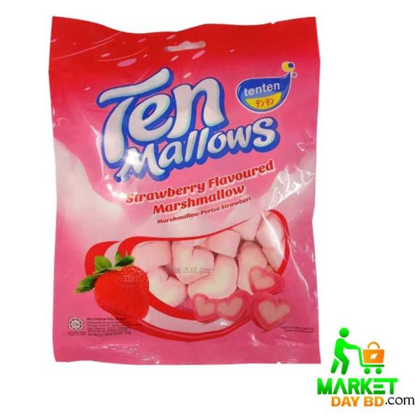 Ten Mallows Strawberry Flavoured Marshmallow 130gm – Soft, Sweet, and Delicious – Made in Malaysia