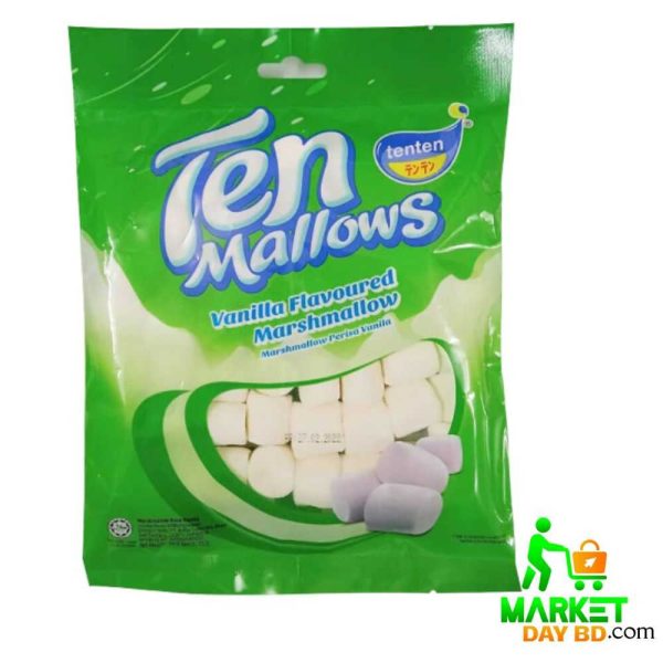 Ten Mallows Vanilla Flavoured Marshmallows 130g pack - fluffy vanilla marshmallows imported from Malaysia, perfect for snacking and desserts.