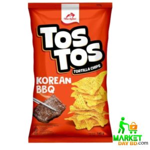 TosTos Tortilla Chips Korean BBQ 145gm in resealable packaging with Korean BBQ flavor from Indonesia.