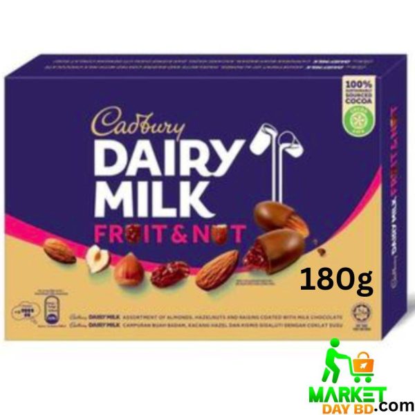 Cadbury Dairy Milk Fruit and Nut 180g – Creamy Chocolate Bar with Raisins and Almonds