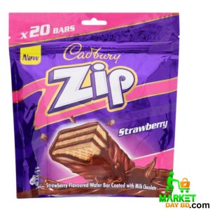 Cadbury Zip Strawberry Flavoured Wafer Bar 160g – Crunchy wafer filled with strawberry flavor, coated in creamy milk chocolate (Made in Malaysia).