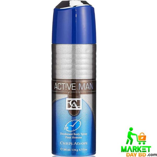 Chris Adams Active Man Pour Homme Deodorant Body Spray – 200ml (UAE) for long-lasting freshness and bold fragrance.