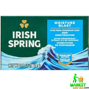 Irish Spring Moisture Blast Deodorant Soap Bar – 104.8g (MX) for hydration and all-day freshness.