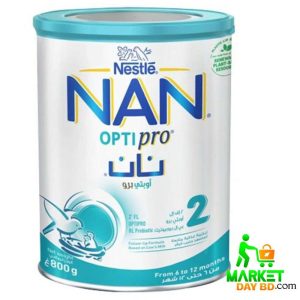 NAN Optipro 2 Infant Formula Milk 800g tin for babies 6-12 months, enriched with DHA and probiotics.