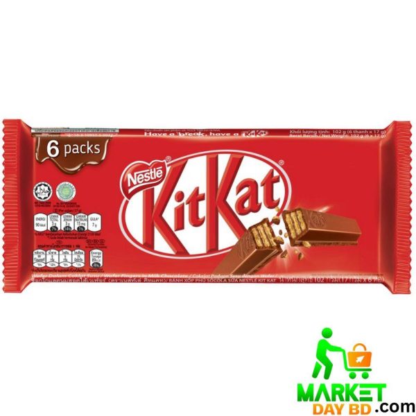 Nestlé KitKat Wafer Milk Chocolate 2 Fingers (6 x 17g) 102g – Classic crispy wafer coated in smooth milk chocolate, individually wrapped for freshness.