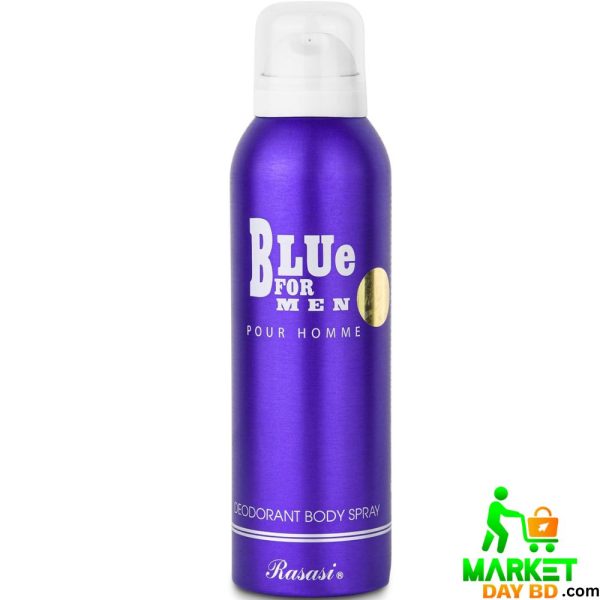 Rasasi Blue For Men Pour Homme Deodorant Body Spray – 200ml (UAE), fresh and long-lasting fragrance.