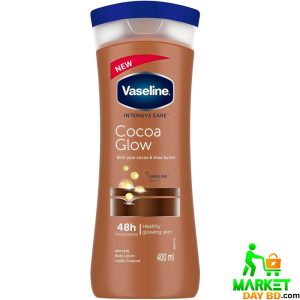 Vaseline Intensive Care Cocoa Glow Body Lotion with Pure Cocoa & Shea Butter – 400ml for soft, radiant skin.