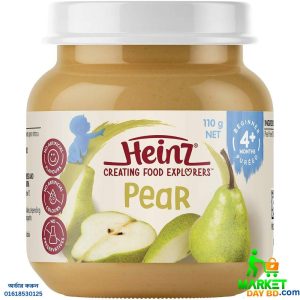 Heinz Baby Pear Puree 4+ Months, 110g glass jar with fresh pear imagery.