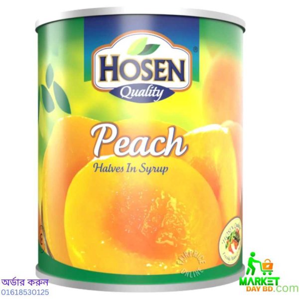 Hosen Peach Slices in Syrup, 825g – Premium-quality canned peaches from Malaysia.