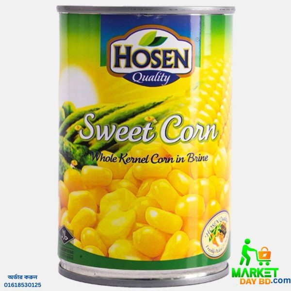 Hosen Whole Kernel Sweet Corn 400g can with whole sweet corn kernels.