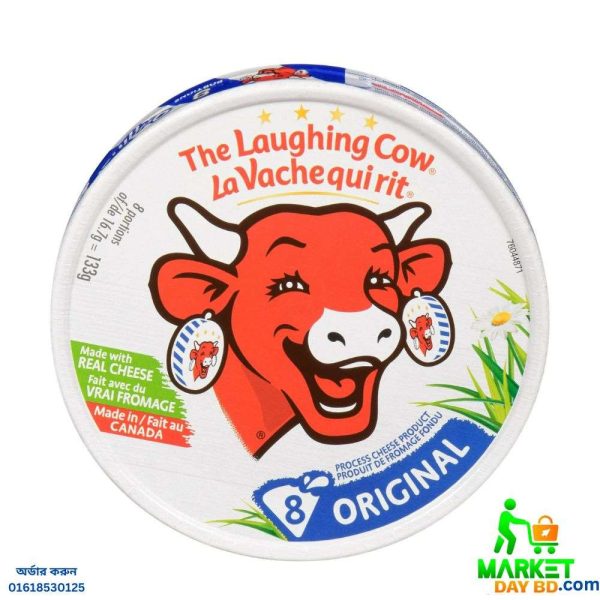 LA VACHE QUI RIT Cheese, 8-Portion, 120g pack with red cow logo and creamy cheese imagery.