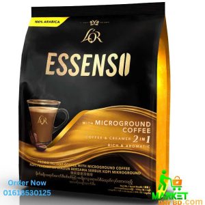 L'OR ESSENSO Microground 2-in-1 Coffee – 20 sachets of rich Arabica coffee and creamer in premium packaging.