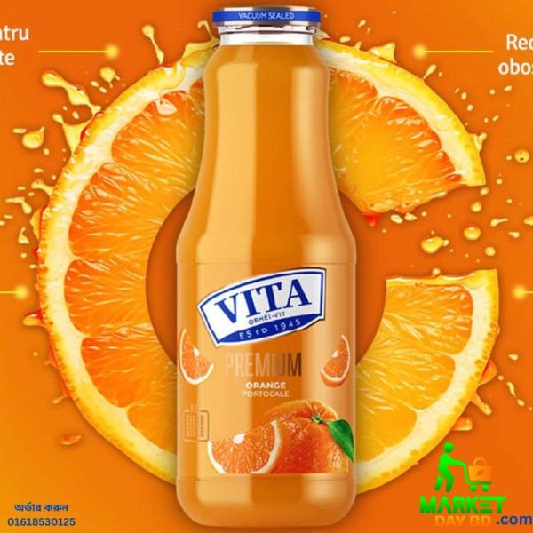 Vita Orange Juice Packet 1L – Fresh orange illustrations on vibrant packaging.