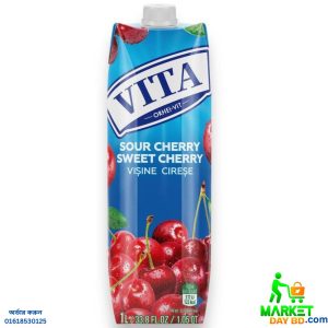 Vita Sour Cherry Juice Packet 1L – Vibrant design with fresh sour cherry illustrations.